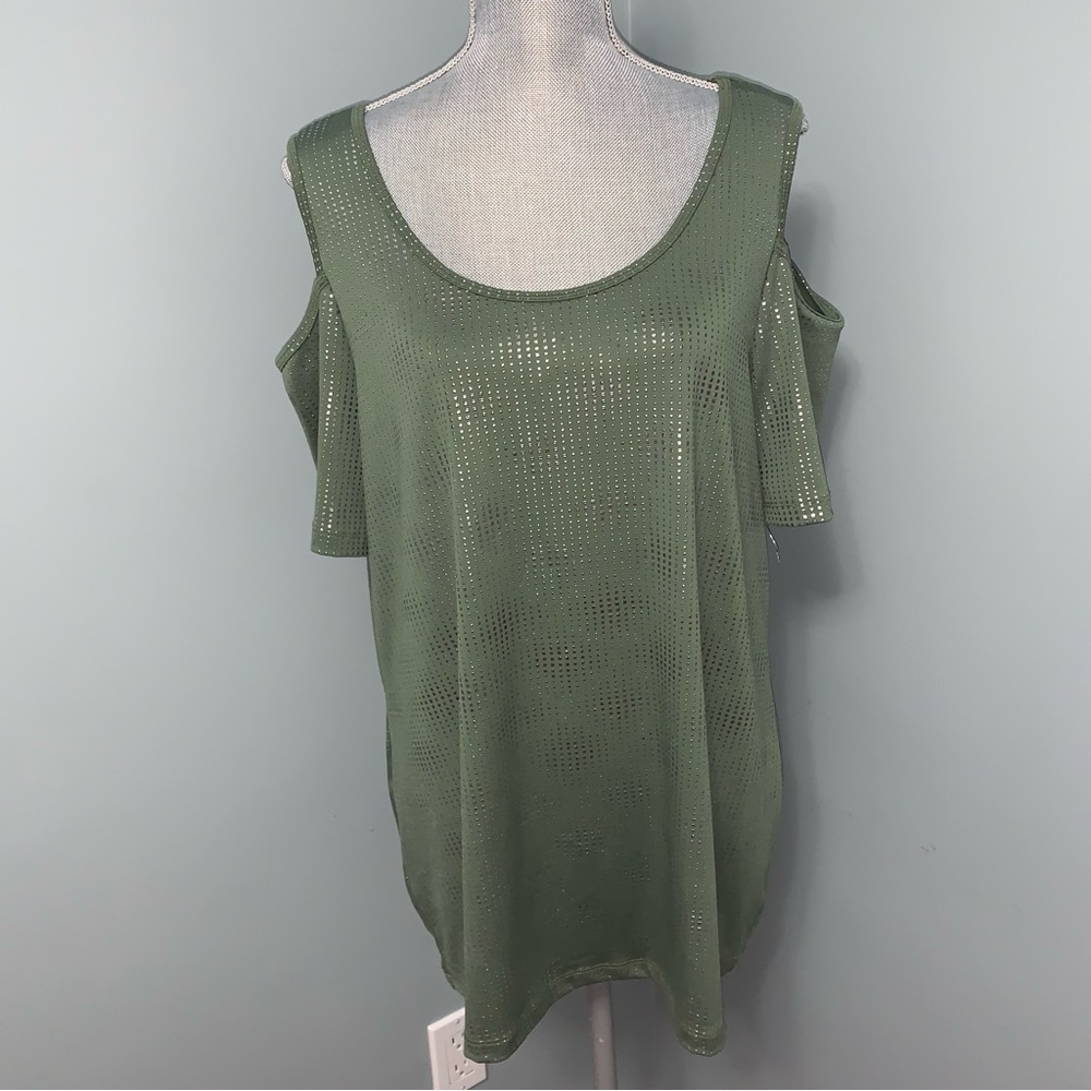 PENNINGTONS green Cold Shoulder embellished top shirt women’s plus size X